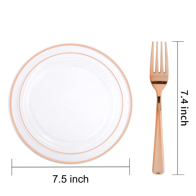 I00000 72 Pcs Rose Gold Plastic Dessert Plates7.5& 70 Pcs Plastic Forks7.4, Premium Salad Plates, Heavy Duty Disposable Plate for Party,Disposable Appetizer Plates Great for Wedding - Image 4